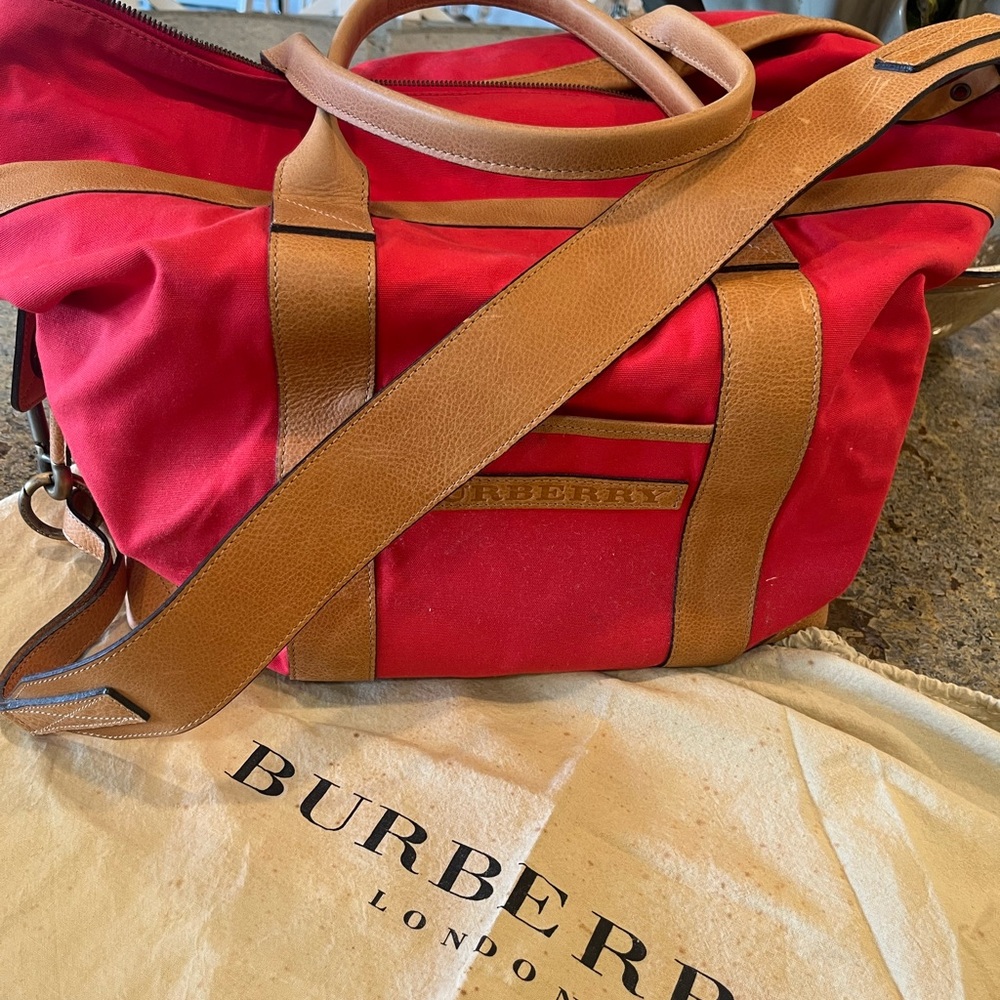 Burberry Red and Brown Duffel Bag
